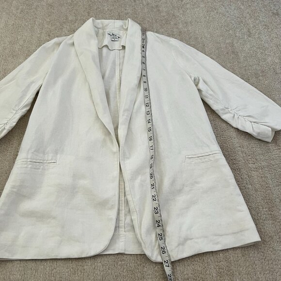 Bar III Linen 3/4 Ruched Sleeve Blazer Open Front Jacket S - Picture 5 of 10